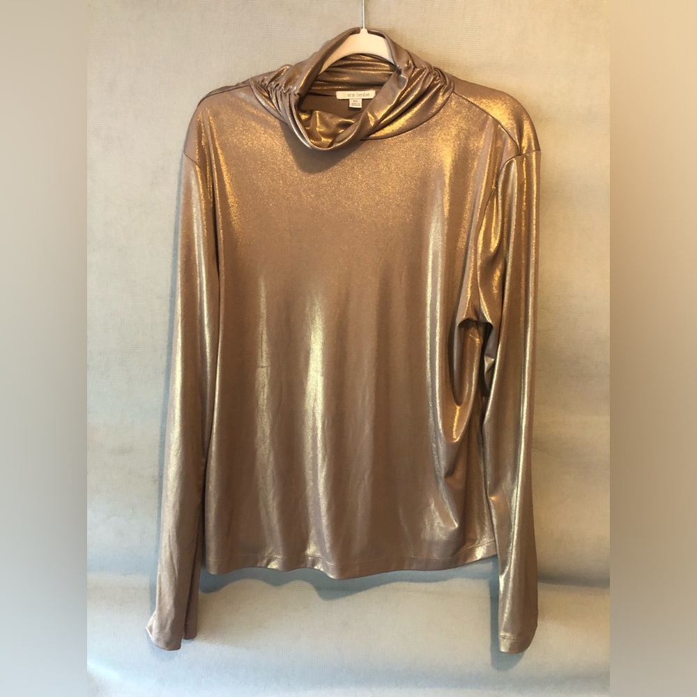 Erin London Shiny Gold Cowl Neck Blouse